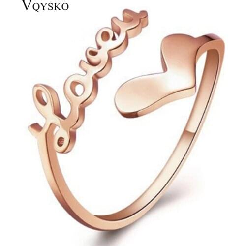 Titanium Steel Rose Gold Color Women Heart Ring Opening Korean Version of Love Letters Finger Ring Gift For Mom Girlfriend Wife