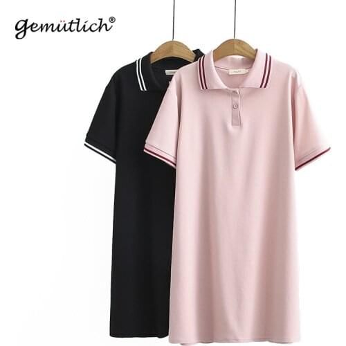 GEMUTLICH Women Big Size Dress Turn-Down Collar Casual Solid Color Simple Short Sleeved Shirt Sport Long Dress 2XL-5XL Summer