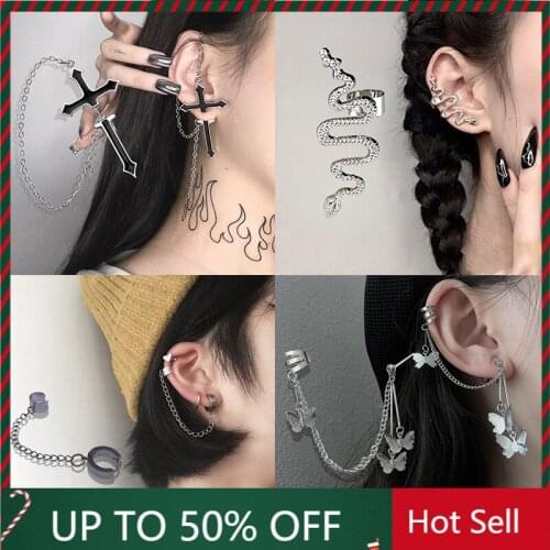 1 Piece Fashion Hip Hop Rock Jewelry Punk Earrings for Women Men Vintage Personality Cross Moon Heart Long Earring Ear Cuffs