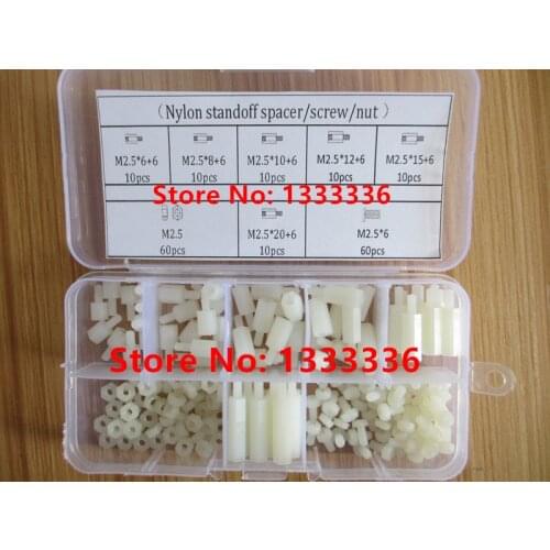 180pcs/box M2.5 Length 6mm Nylon Hex Thread Standoff Spacers Screw/ Nut Assortment Kits Plastic Screws M2.5*6 to M2.5*20