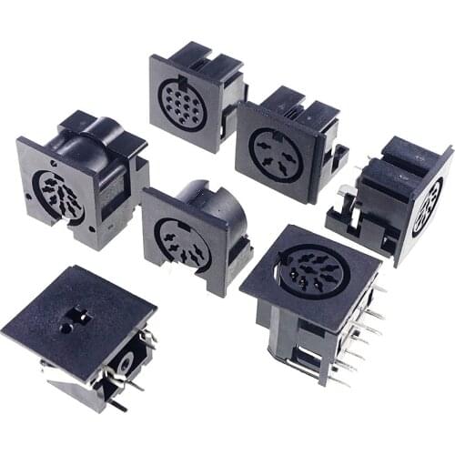 2 pcs Female Din Connector Receptacle 2 3 4 5 6 7 8 9 Pin Circular Connector Right Angle PCB Solder Sockets Solder Tin