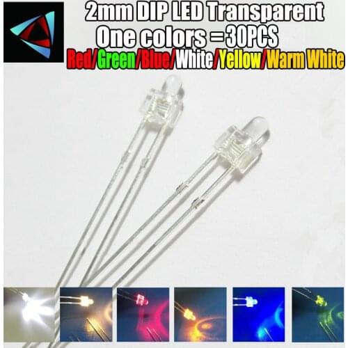 30Pcs 2MM LED Diode Mixed Color Red Green Yellow Blue White warm white