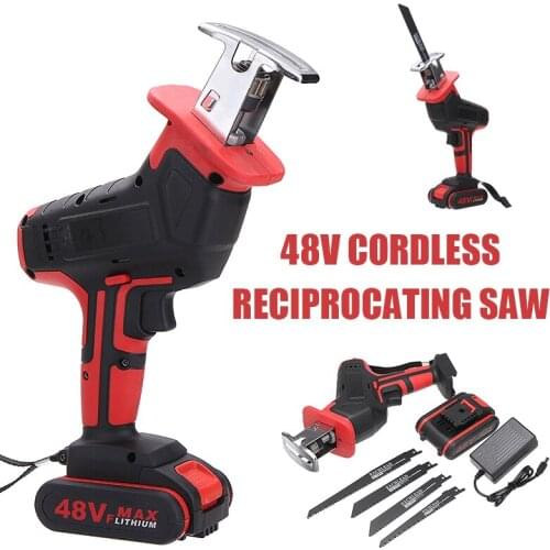 48V Cordless Logging Chainsaw Wood Metal Reciprocating Saws With 4 Saw Blades Battery&Power Adapter Electric Power Cutting Tool