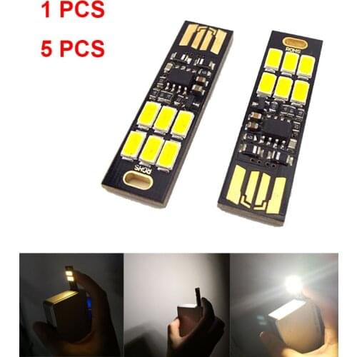 5pcs 6 LED Pocket Lamp Bulb Mini LED Night Light Portable USB Touch Dimmer Light Power Bank Computer Laptop