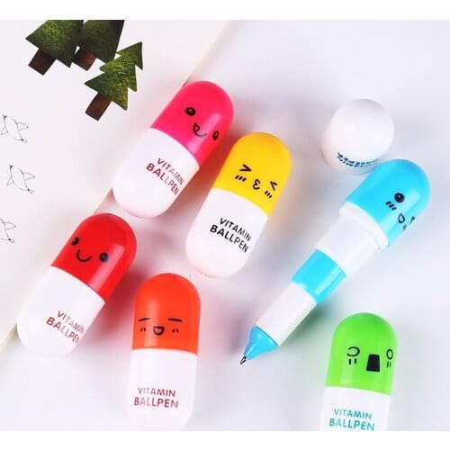 6pcs Kawaii Stationery Capsule Pill Ballpoint Pen Retractable 0.5mm Blue Ink Cute Gel Pens for Children Student School Supplies
