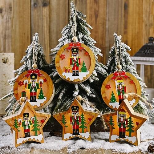 LED light Wooden Nutcracker soldier Pendants Xmas Tree Ornaments DIY Wood Crafts Kids Gift for Home Christmas Party Decorations