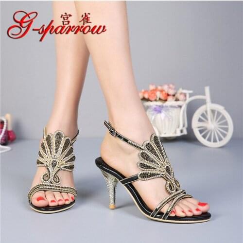 G-sparrow 2019 Palace Bird New National Rhinestone Womens Sandals Stiletto High Heel Open Toe Comfort Shoes