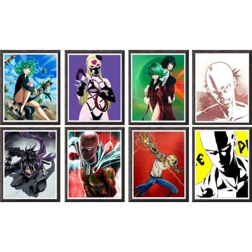 Assorted Anime Character Art Poster One Punch Man Tatsumaki Saitama Canvas Wallpaper,8 x 10 Inches,No Frame,8PCS