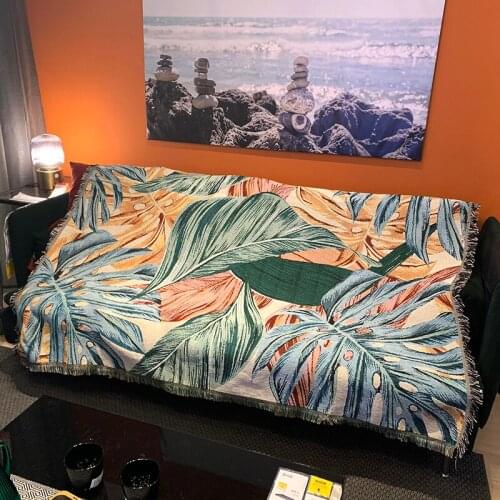 Nodic Turtle Leaves Forest Throw Blanket Multifunction 2 Sides Sofa Covers Cobertor Tassel Dust Cover Air Conditioning Blankets