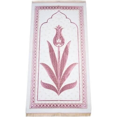 Muslim Prayer Rug with Beads Soft Janamaz Sajjadah Islamic Mat Gift Carpet Chenille Fabric Lightweight Easy To Carry