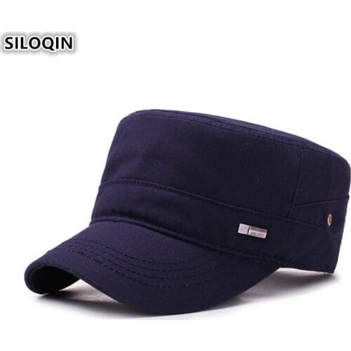 SILOQIN 2019 New Cotton Army Military Hats For Men Adjustable Size Simple Middle Aged Mens Flat Cap Snapback Caps Brands Hat