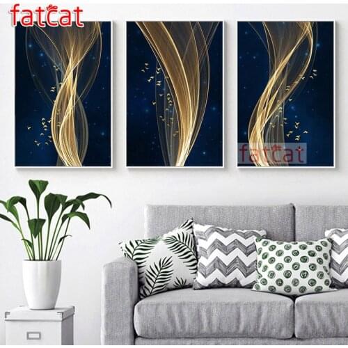 FATCAT Golden line landscape diy 5d diamond painting full square round drill mosaic embroidery triptych kits home decor AE2970