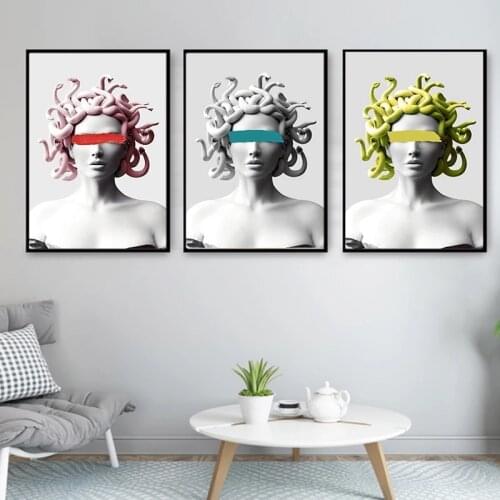 Wall Art Pictures Medusa Sculptures Sculpture Canvas Painting Posters and Prints Frameless Paintings Living Room Home Decoration