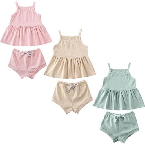 New 2PCS Infant Baby Girl Clothes Solid Sleeveless Tops Dress+Shorts Pants Outfits