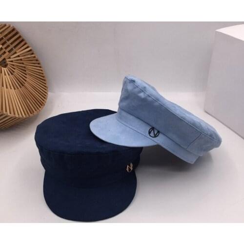 The new M faux-fur navy cap faux suede flat hat cap girl joker han edition sweet female bule hat sailor cap