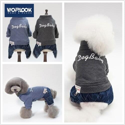 New Soft Long Sleeve Pet Dog Jumpsuit Autumn Winter Thick Cotton Dog Baby Clothes Four-Legged Sweater Classic Pet Outfit