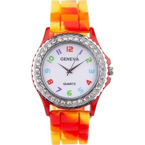 New Women Quartz Watch Geneva Diamond Camouflage Tie Dye Element Watch Silicone Strap Simple Digital Dial hot sell часы женски 0