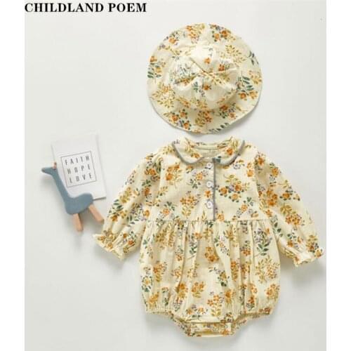 Baby Girls Clothes Spring Baby Romper Newborn Floral Infant Baby Girls Romper With Hat Cotton Toddler Baby Jumpsuit Overalls