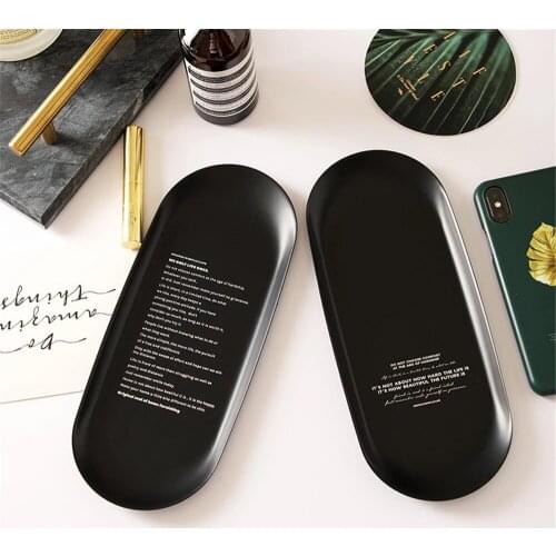 Oval Metal Storage Tray Nordic Black Organizer Plate for Ring Necklace Jewelry Kitchen Table Snack Cake Dish Photography Prop