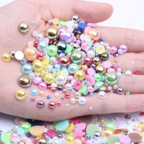 Half Round Pearls 2-10mm Mix Size Many AB Colors Imitation Loose Flatback Resin Pearls For Jewelry Nail Art Tip DIY Decoration