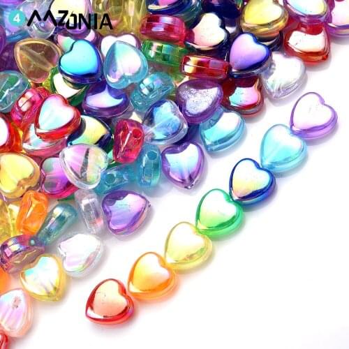100pcs/lot 9mm Transparent Acrylic Heart Beads PlatingAB Colorful Spacer Loose Beads For Jewelry Making Diy Handmade Accessories