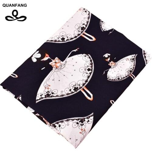 QUANFANG Dancing Girls Printed Pattern Summer Apparel Fabric Imitation Silk Skirt Dress Shirt Material Half Meter 50x140cm/piece