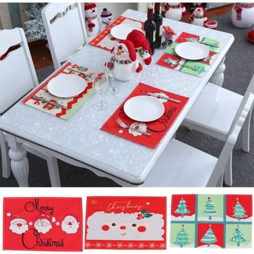 Christmas Table Mat Classic Christmas Theme Printed Decorative Rectangular Festival Coaster Non Slip Placemat Table Cloth Garden
