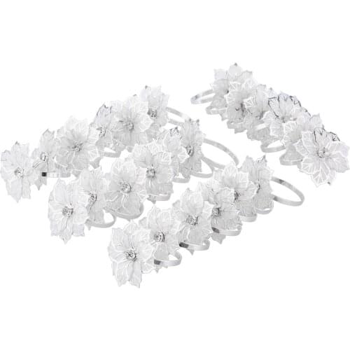 24Pcs Silver Napkin Rings With Hollow Out Flower For Wedding Dinner Party Birthdays Family Gatherings Table Decor Napkin Holder