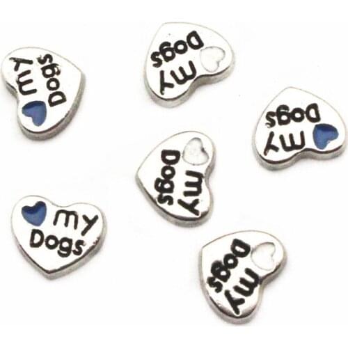 Mix 10pcs/lot heart Charms I love my dog Floating Charms for Floating Memory pendant charms Lockets DIY Jewelry