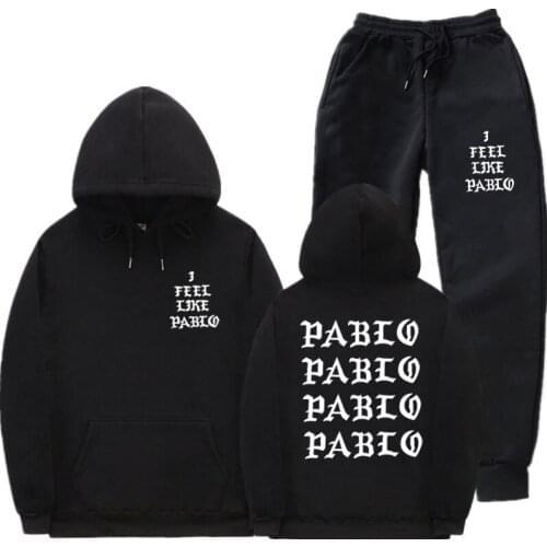 Streetwear I Feel Like Pablo Hoodie set Tracksuit Men Thermal Sportswear Sets Hoodies and Pants Casual Sweatshirt Sport Suit