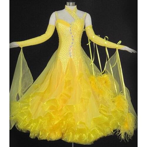 Ballroom Dance Competition Dresses yellow waltz yellow ballroom Standard dance dress,juvenile dance COSTUMEstage ballroom dress