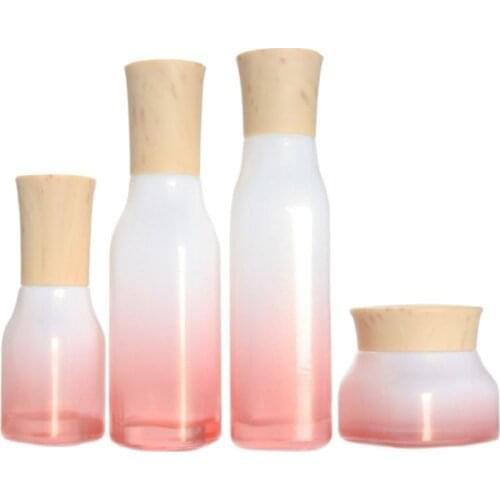 Glass Spray Bottle Cherry Blossom Red Empty Emulsion Pump Cosmetic Packaging Container Square Shape Toner Refillable Bottles