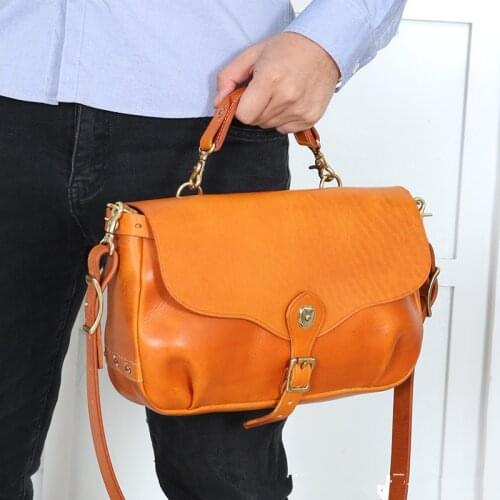 Retro fashion luxury vegetable tanned cowhide mens large-capacity handbag daily outdoor work real lather shoulder messenger bag