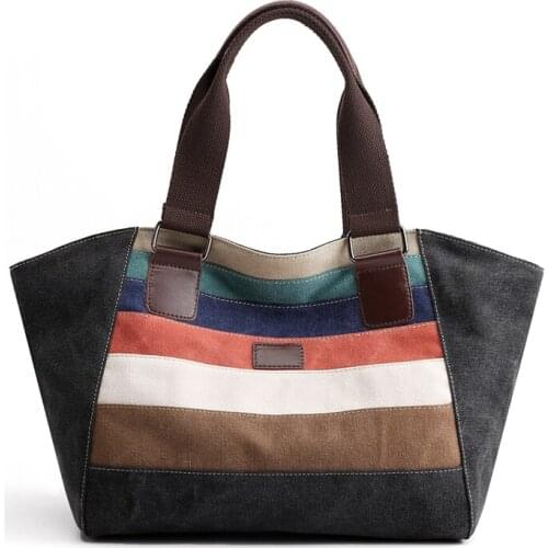 Vintage Canvas Patchwork Women Handbag Casual Totes Padded Large Capacity Ladies Handbag Wild Shoulder Simple Light Messenger