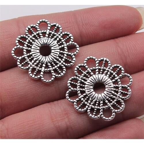 WYSIWYG 3pcs Flower Pendant Charms Diy Jewelry Making Jewelry Finding Antique Silver Color 23x23mm