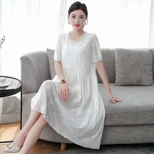 Ethnic Style Embroidery Floral Silk Dress Female 2021 Summer New Puff Sleeve Dress Loose High End Korean Women Clothes zh1524