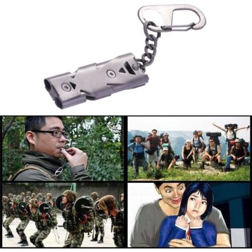 1pcs Outdoors High Decibel Portable Keychain Whistle Stainless Steel Outdoor Camping Double Pipe Emergency Survival Whistle Tool