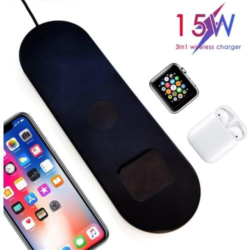 3 in 1 15W Quick Charge Plane Qi Wireless Charger For Apple Watch For iPhone X XS XR Samsung S10 Fast Charger For watch phone 11