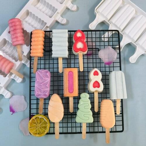 4 Cell Silicone Ice Cream Mold Summer Rectangle Heart Shaped Popsicle Mold Homemade Diy Ice Pop Maker