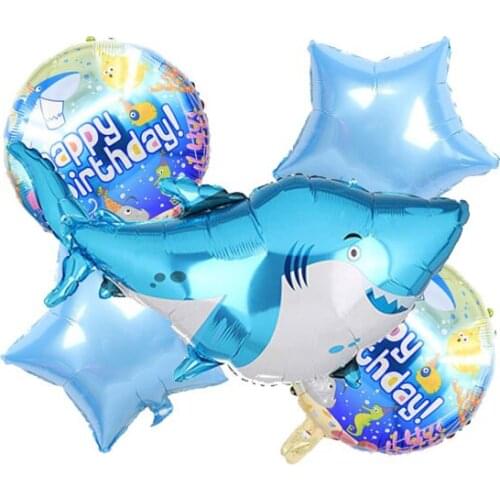 5 PCS Shark And Pentagram Balloons Birthday Party Supplies Shark Mylar Balloon Kit for Shark Theme Birthday Party Decorations