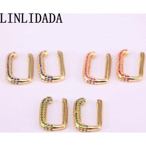 8Pairs, Micro Pave CZ Cuff Earring Gold Color No Piercing Colorful Clip Ear For Girl Women Gift
