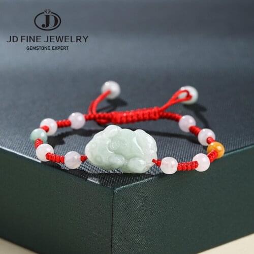 JD Lucky Red Rope Bracelets Natural Jade Pixiu Gold Color Tibetan Buddhist Knots Adjustable Charm Bracelet For Women Men 1 pcs