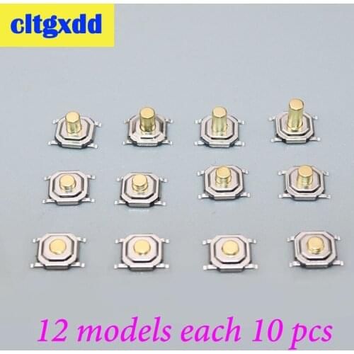 Cltgxdd 120pcs Momentary Type Tactile Push Button Switch 4 Pin SMD Surface Mount 4x4 mm Tact Switch ,12 models each 10 pcs