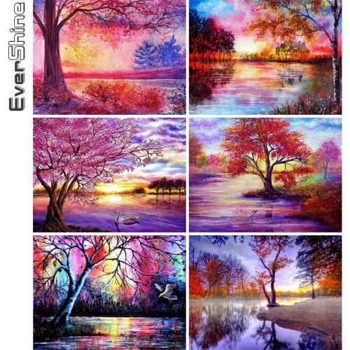 Evershine 5D DIY Diamond Embroidery Tree Hobbies And Crafts Diamond Painting River Landscape Handmade Gift Home Decoration