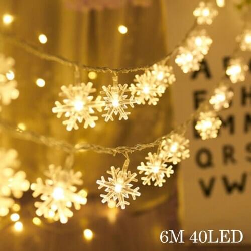 Snowflake String Lights 6M 40LED Waterproof Christmas Lights For Garden Wedding Home Indoor Outdoor Party Decor 2022 New Year