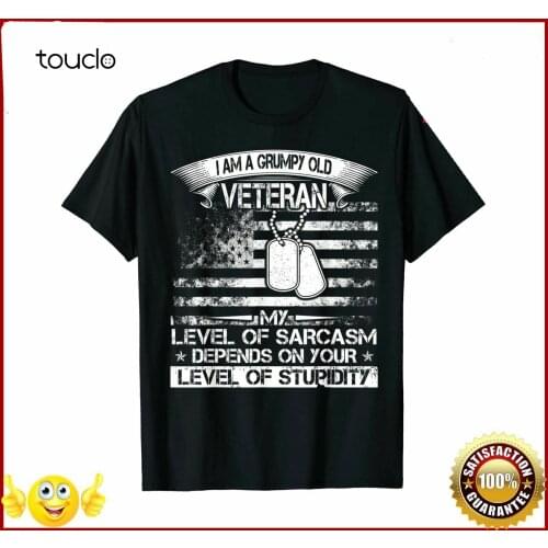 I Am A Grumpy Old Veteran Sarcasm Level Stupidity Army Shirt Tshirt Mlitary Sold Baseball Tee Shirts