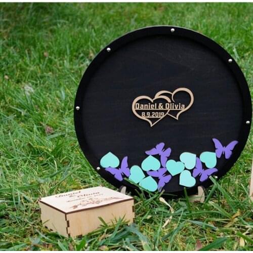 Personalized Birthday Guest Book Natural Wood Custom Wedding Anniversary Gift Guestbook Drop Box with 100pcs Love Hearts