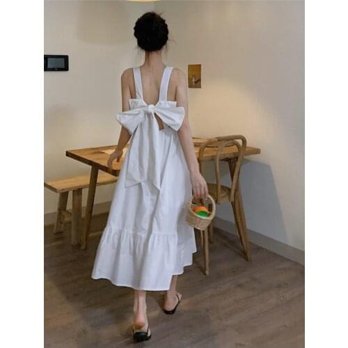 JuneLove 2020 Fashion Elegant Green Dresses New Summer Sling Sweet Dress Sexy Backless Bow Tie Lace Up Clothe Women Vestidos