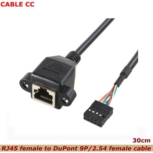 30cm USB 2.0 DuPont 2.54 9-pin Female to RJ45 Female Ethernet LAN Network Extension Cable With Mounting Screw Holes for PC Host