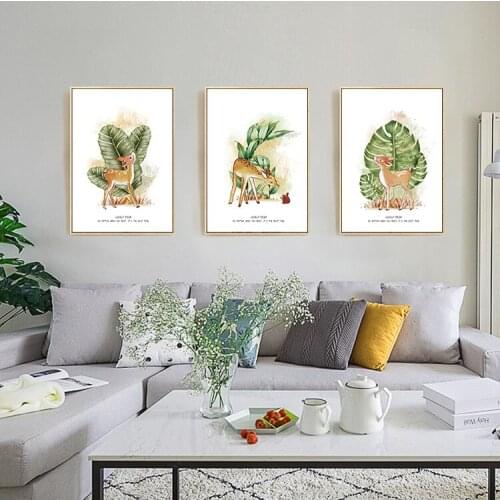 Cartoon Sika Deer Blessing Oil Canvas Painting Wall Art Posters Decorative Arts Pictures for Living Room Childs Room Home Decor